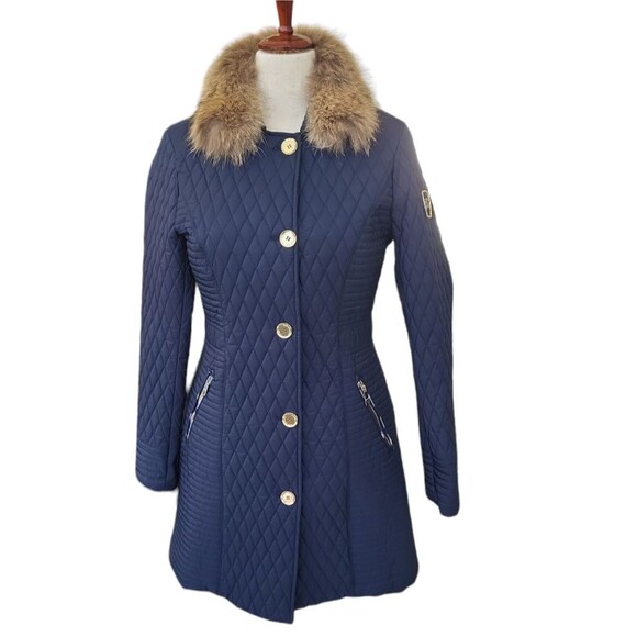EUC Burberry Brit women's quilted long fix fur removalable collar coat authentic